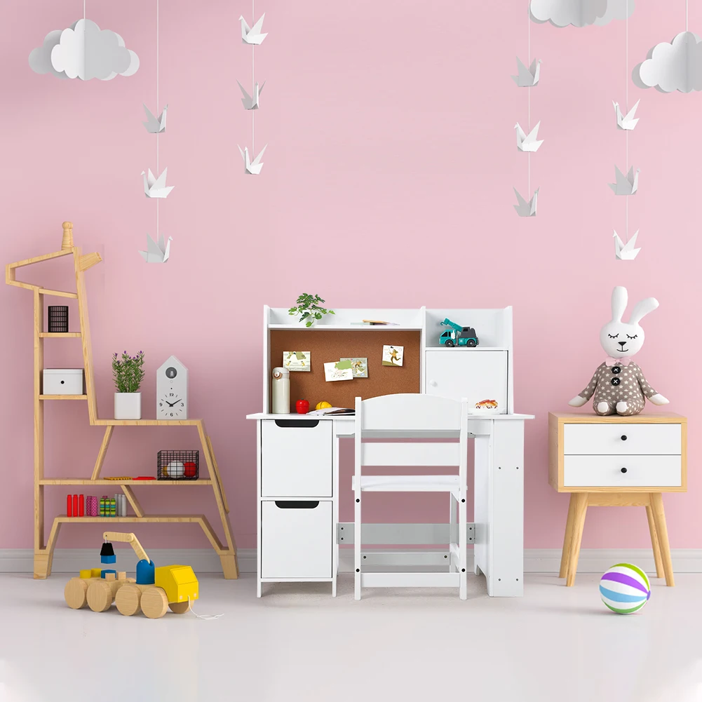 Kids Desk and Chair Set Wooden Study Table with Storage Shelf, Children School Learning Desk Set, Writing Table for Ages 3-8 3