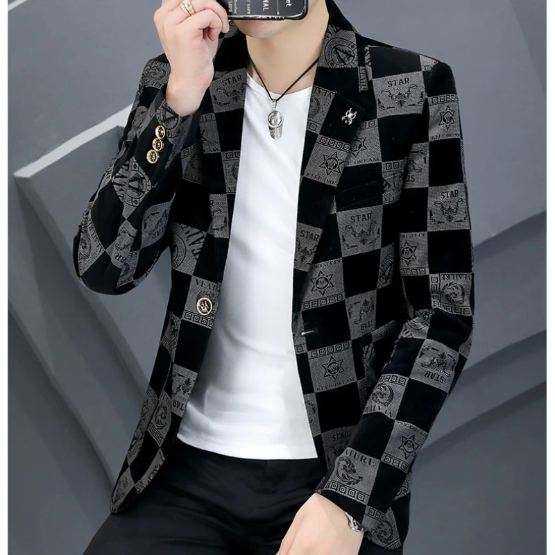 Luxury Vintage Print Men Blazers Business Casual Suit Jacket Slim Social Wedding Groom Blazer Masculino Streetwear Men Clothing men blazers