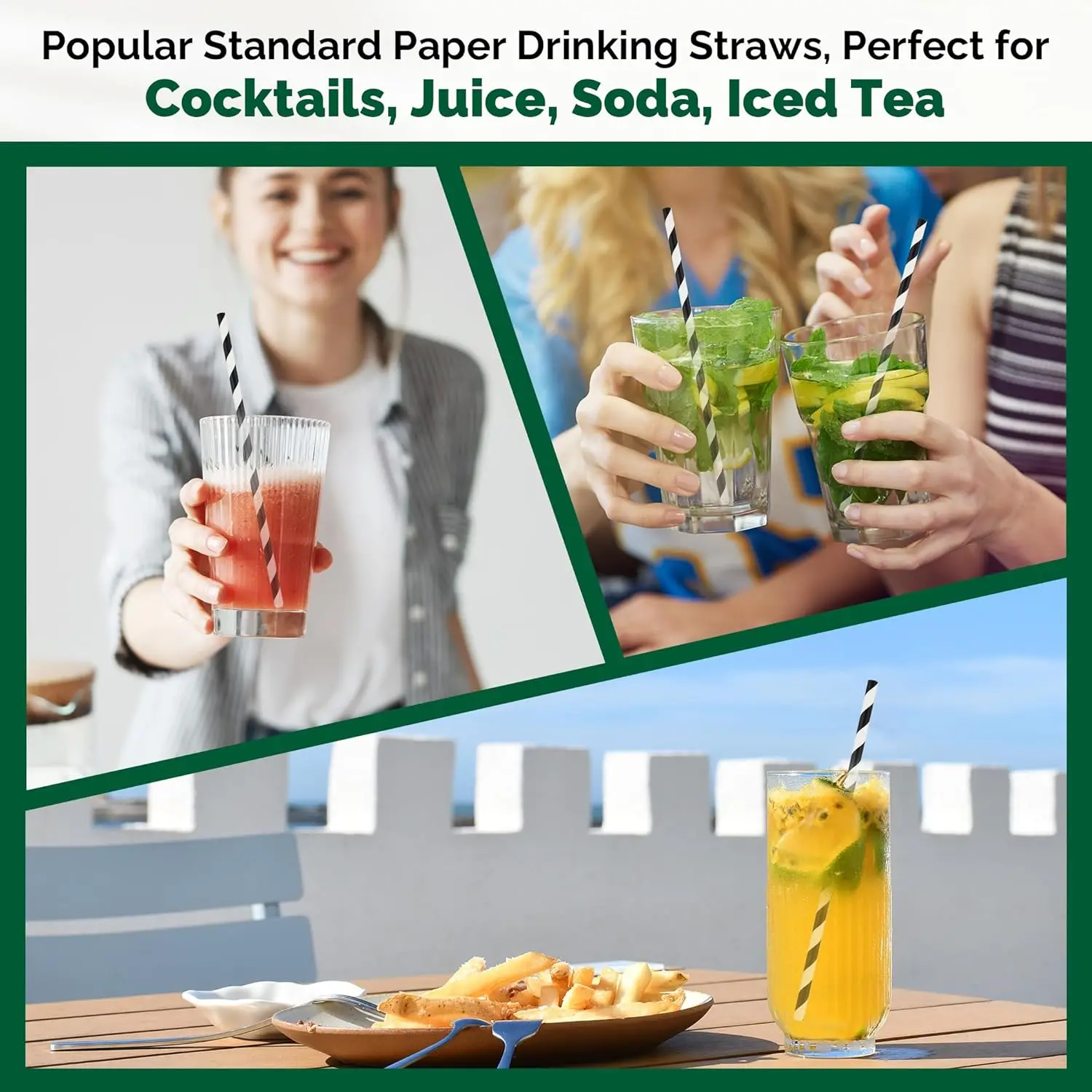 100 pcs Paper Straw drinkware Black&White Stripped 6*197mm party supplies for Canteen,Cafe,Party,Wedding Factory Manufacture