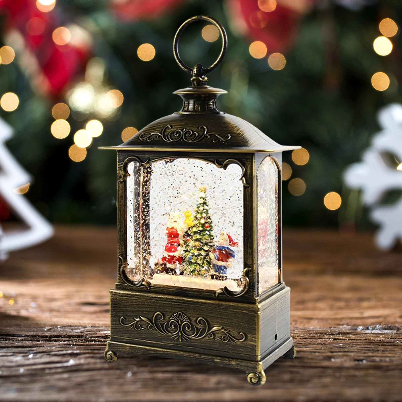 Christmas Crystal Lamp Music Box Glittering Christmas Music Box Lantern Rotating Wind Lamp for Child Birthday Gift
