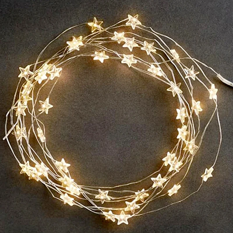 2m/4m/6m STARS Fairy Lights per camera da letto String adattatore alimentato a batteria luci natalizie ghirlanda decorazione per feste di matrimonio vacanza