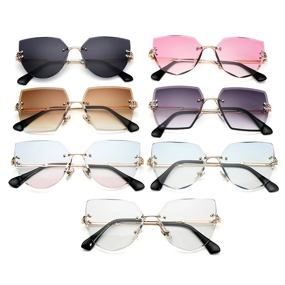 Sexy Rimless Cat Eye Sunglasses Luxury Design Women Metal Sunglasses Fashion Shades UV400 Protection Eyewear 1pc polarized sunglasses,sports sunglasses,sport sunglasses,metal sunglasses