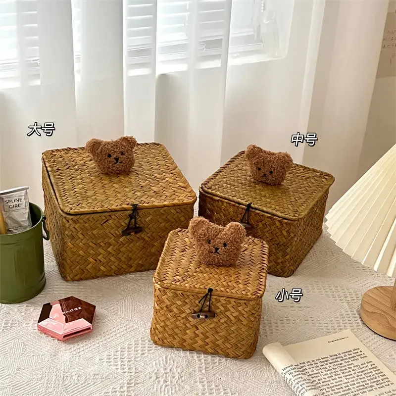 Cesta Portaoggetti con Coperchioio Seagrass Naturale Cesti Contenitori