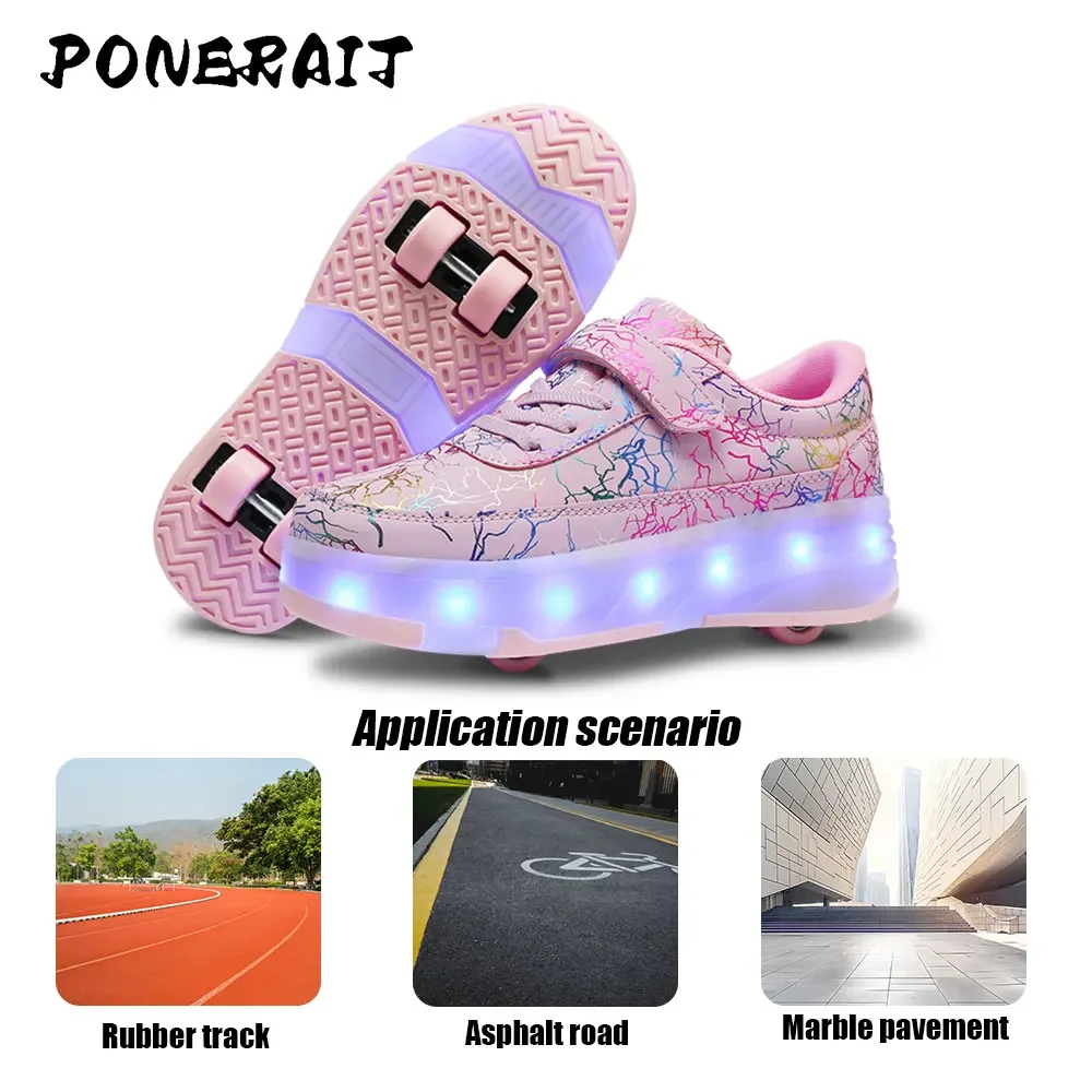 Women's Detachable 4 Wheel Roller Skates Shoes New Sneakers With LED For Women Quality Girls Skating Skates Shoes With Wheels