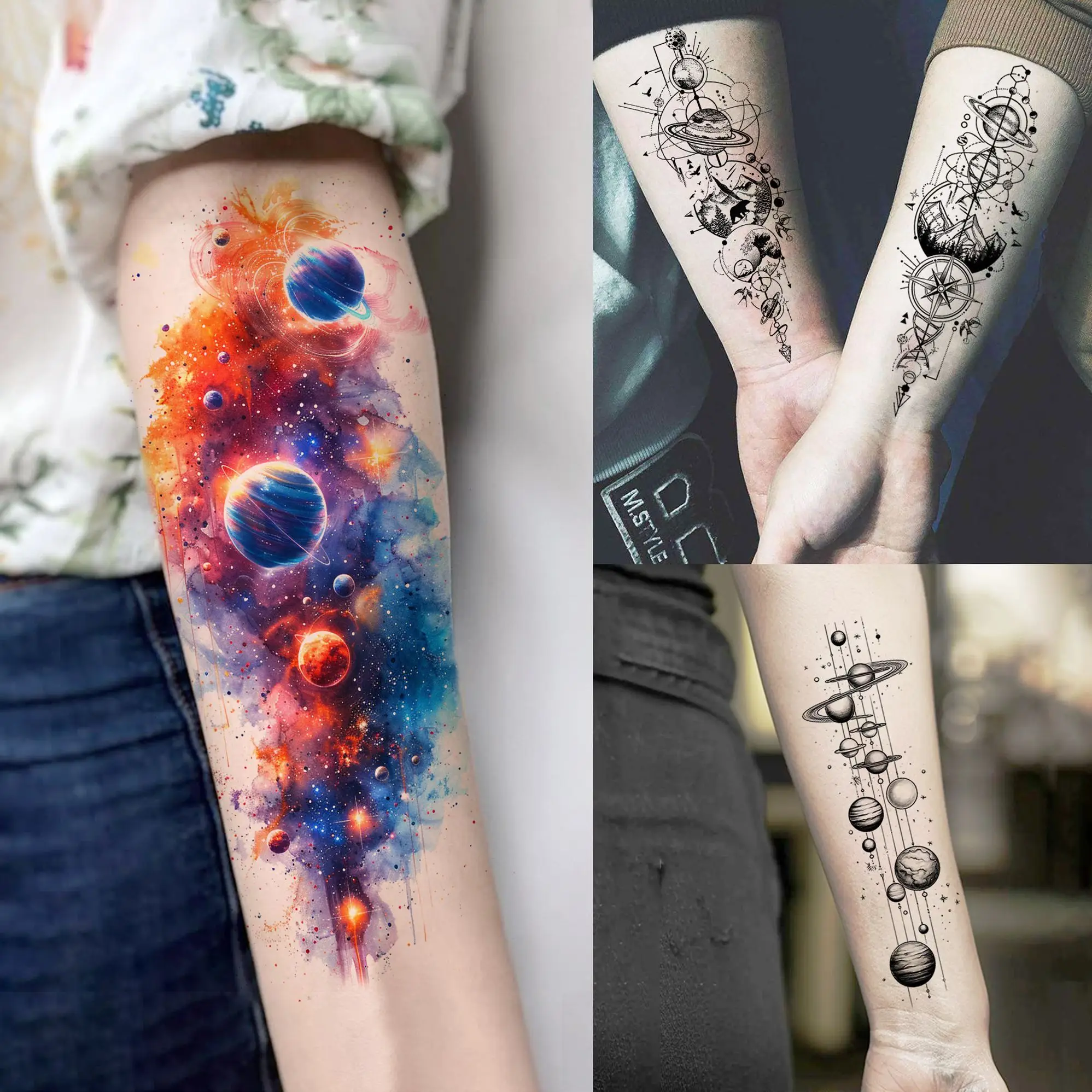 70 Sheets Watercolor Universe Planets Chain Temporary Tattoos Waterproof  Outer Space Stars Tatoos For Adults Fake Tattoo Sticker - AliExpress, image size:1997x1997