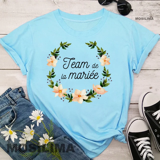 Team Bride Bachelorette Wedding Party Women Evjf Tee Shirt Casual ladies basic O-collar Pink Short Sleeved T-shirt Girl Light blue1