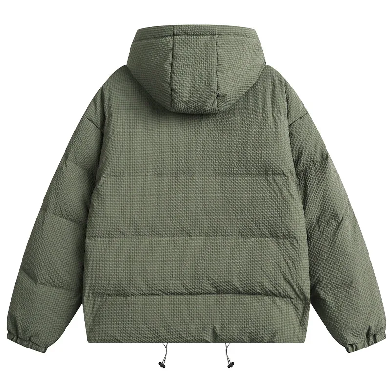 Aolamegs Men Down Jacket with Hood Solid Simple Waffle Duck Padded Coat Japanese Retro Loose Lightweight Warm Parkas Unisex