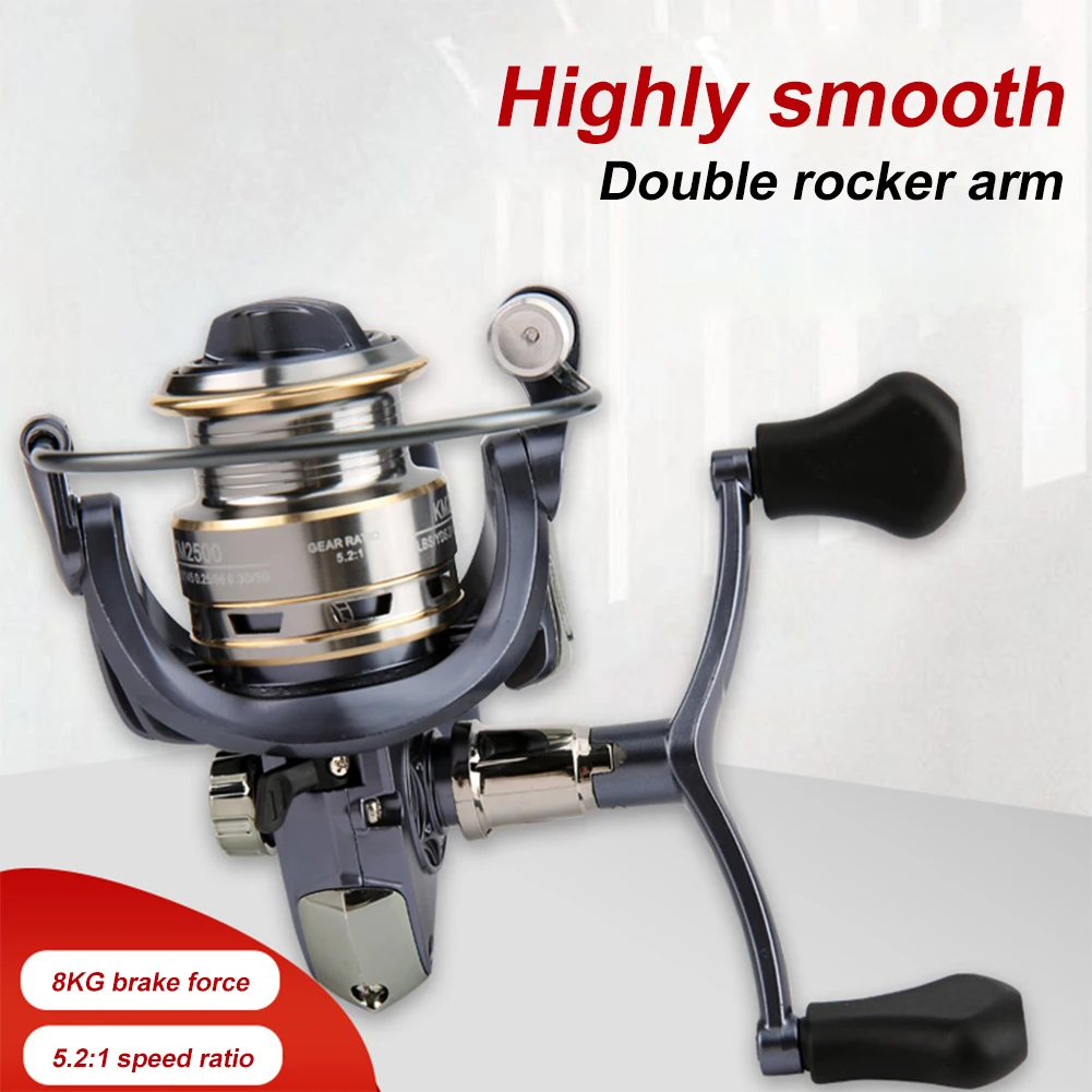 

Lightweight Fishing Reel 1000-2000 Spinning Reel 8KG Max Drag 5.2:1 Ratio Double Rocker Arm Spinning Wheel for Carp Bass Fishing