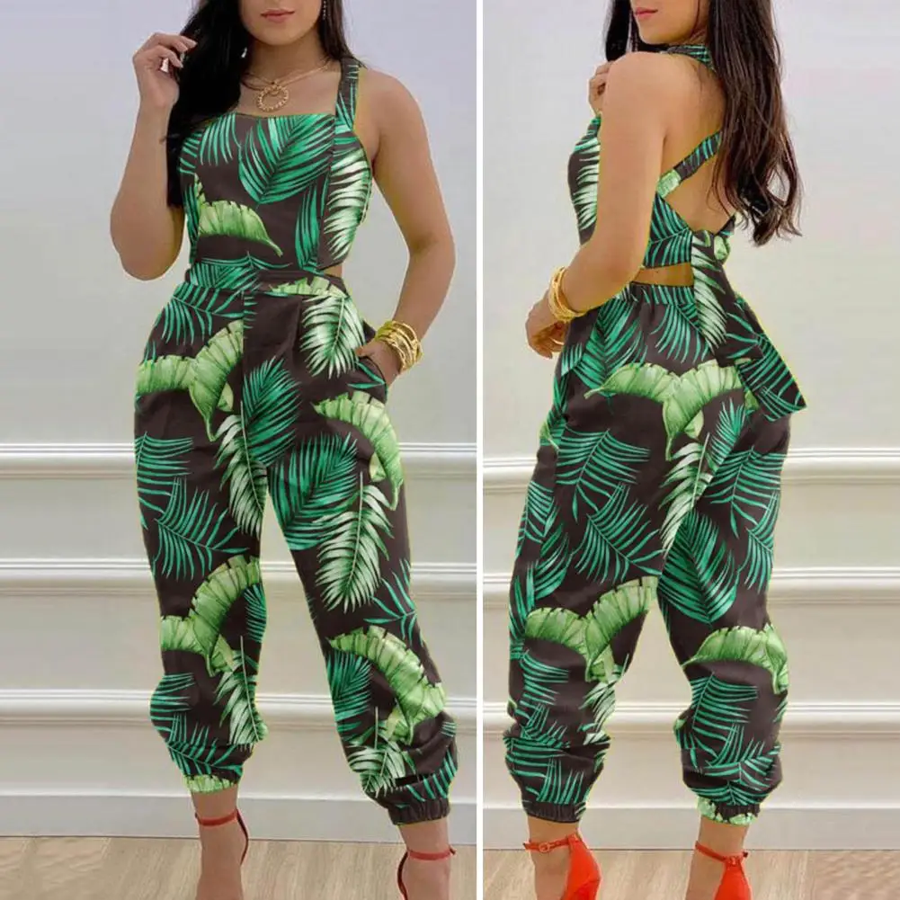 

Casual Summer Wear Jumpsuit Casual High-waisted Jumpsuit Elegant Sleeveless Women's Jumpsuit with Color Matching for Parties
