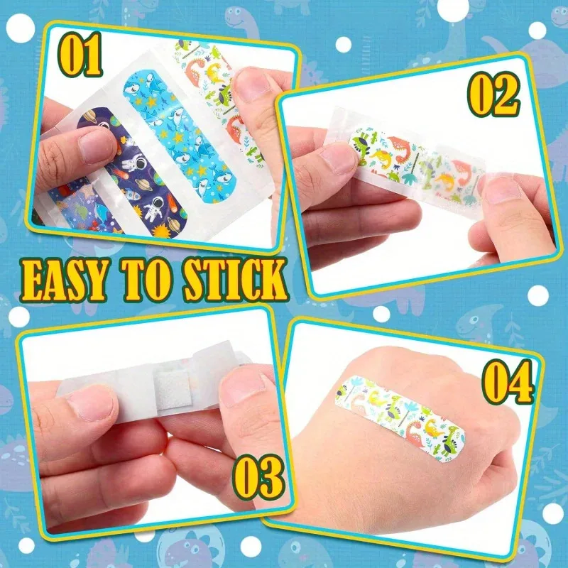 Cute Cartoon Self-Adhesive Bandages, Breathable PE Material with 6 Fun Designs (Dinosaurs, Spaceships, Cars, Animals & More)
