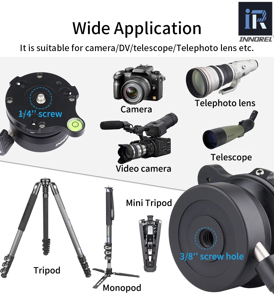 innorel tripé cabeça nivelamento base de nível horizontal plataforma ajuste para profissional fotografia câmera gravador vídeo