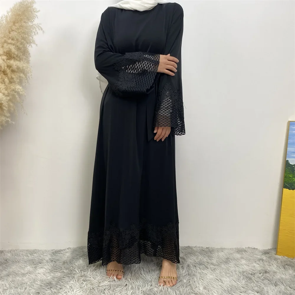 Belt Abaya with Pockets Muslim Dresses for Women Turkey Black Simple Abayas Dubai Islamic Long Dress Saudi Kaftan Robe Ramadan