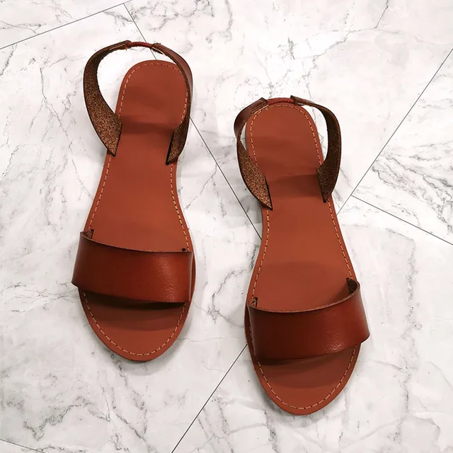 Summer Woman Shoe Leather Sandals | Flat Leather Sandals Women - Sandals  Women 2023 - Aliexpress