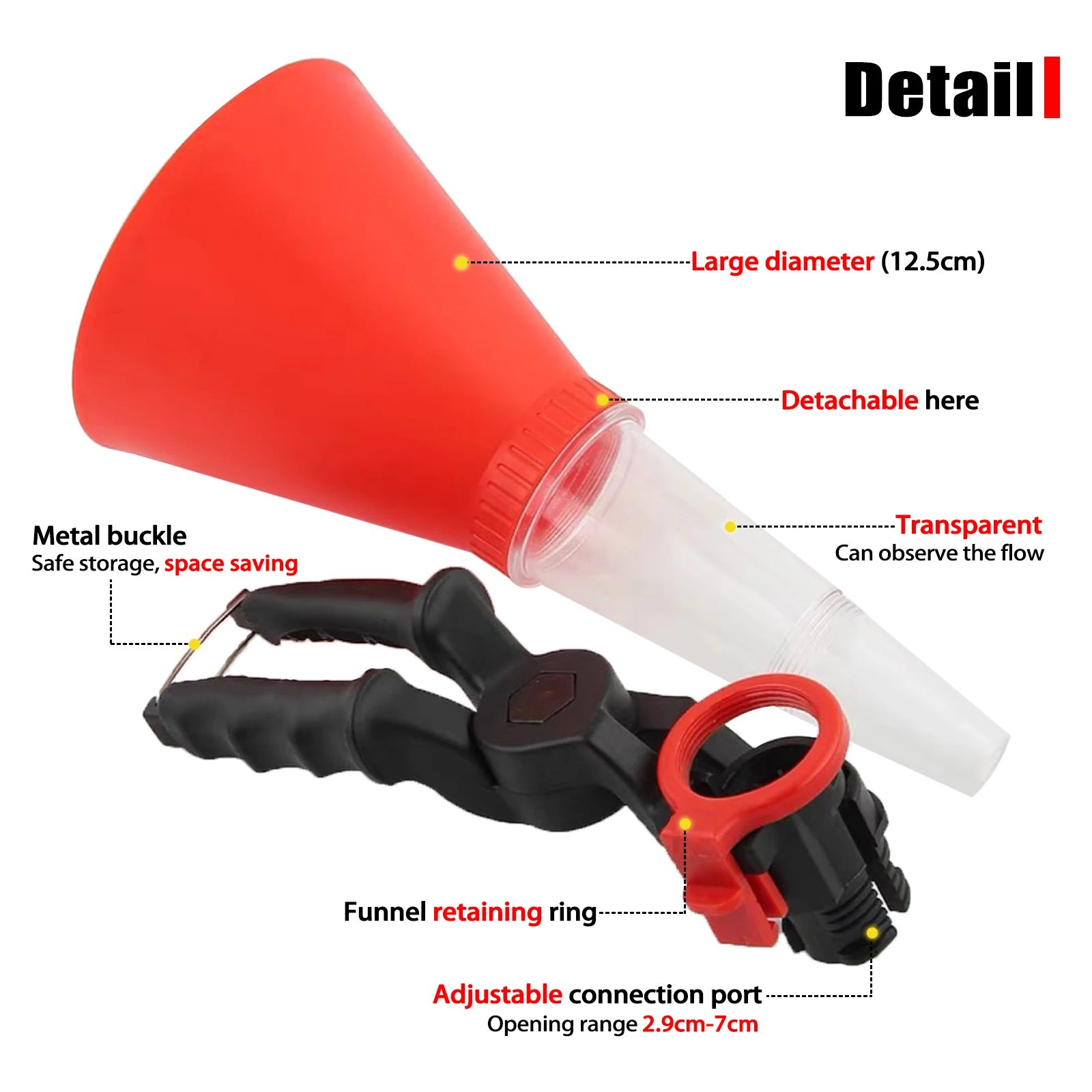 Auto Universal Filling Funnel Adjustable Wth Filter Self Fixing Free Hands Refueling Durable PE Material Diesel Petrol Gasoline
