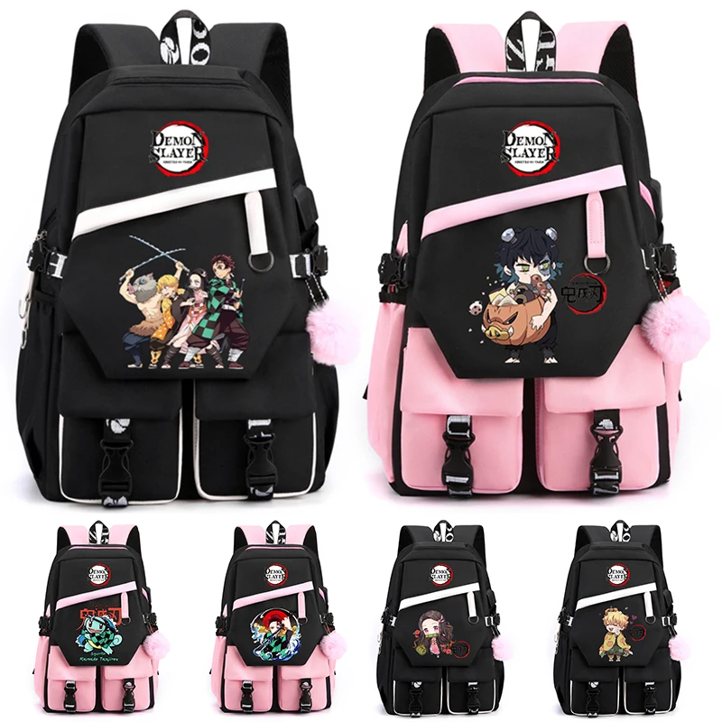 

Demon Slayer Backpack Teensge Student Girl Boy School Backpack Hildren School Bag Canvas Leisure Women Rucksack Knapsack Mochila