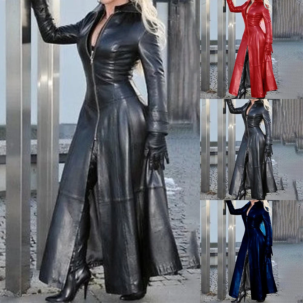 Women's Collar Loose PU Leather Trench Coat