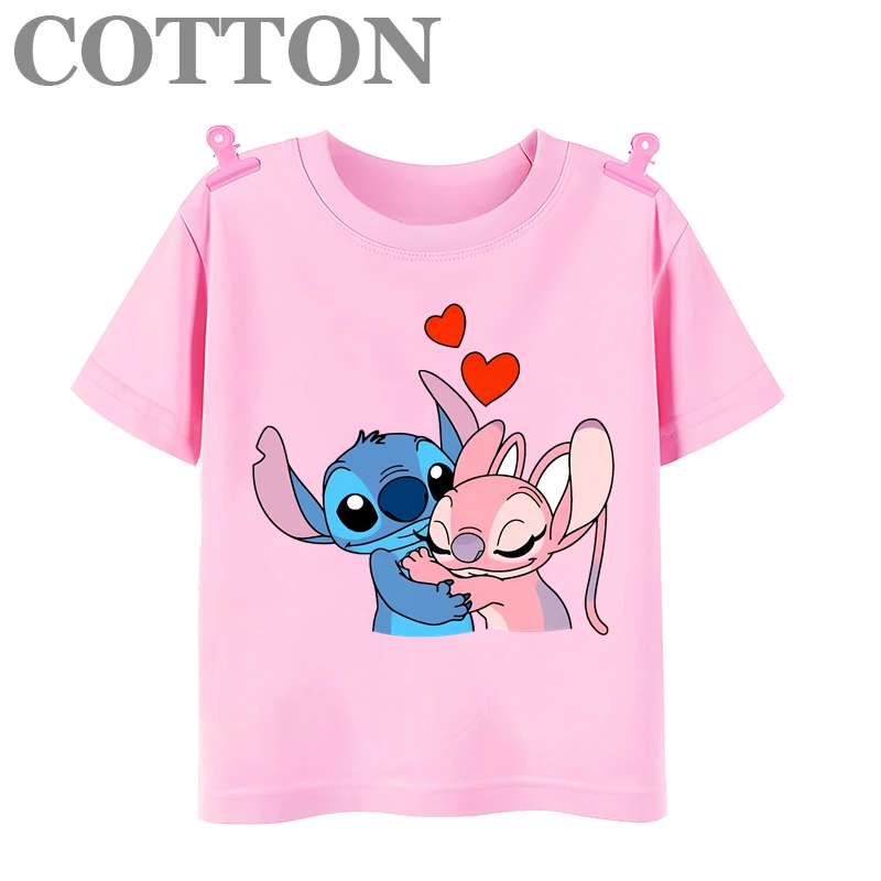 thumbnail image 1 of Marca Disney Stitch Anime Verano Múltiples Moda Algodón Camisetas para Niños Cuello Redondo Casual Manga Corta Ropa para Niños Tee Tops, 1 of 5