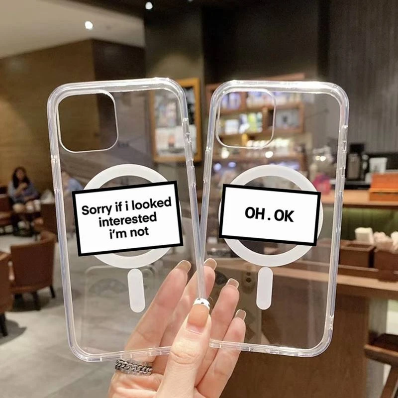 Design Funny Quotes Text Phone Case Transparent Magsafe Magnetic Magnet For  Iphone 13 12 11 Pro Max Mini Wireless Charging - Mobile Phone Cases &  Covers - AliExpress