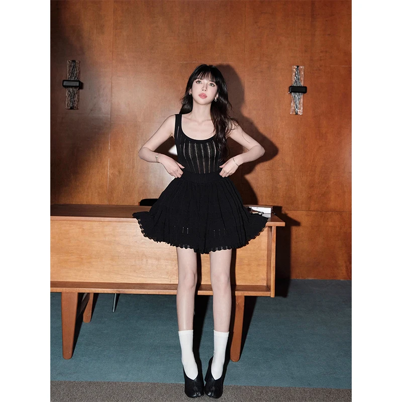 

New Female Clothing Woman Clothe Women Dress Evening Party Elegant Dresses Prom Dress Summer Hollowed Casual Tank Black Dress