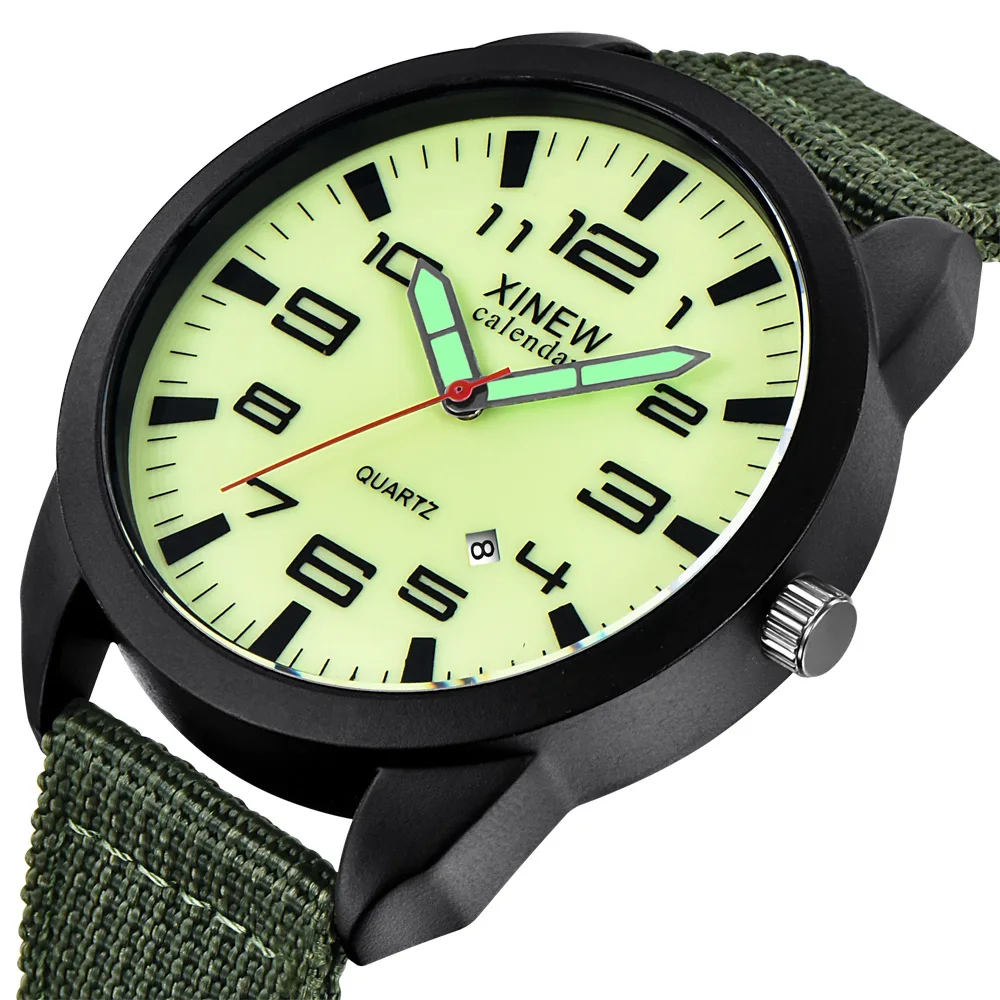 

Relogio Masculino Reloj Hombre XINEW Fashion Military Sport Watch Men Green Canvas Watches Auto Date Quartz Wristwatches Men