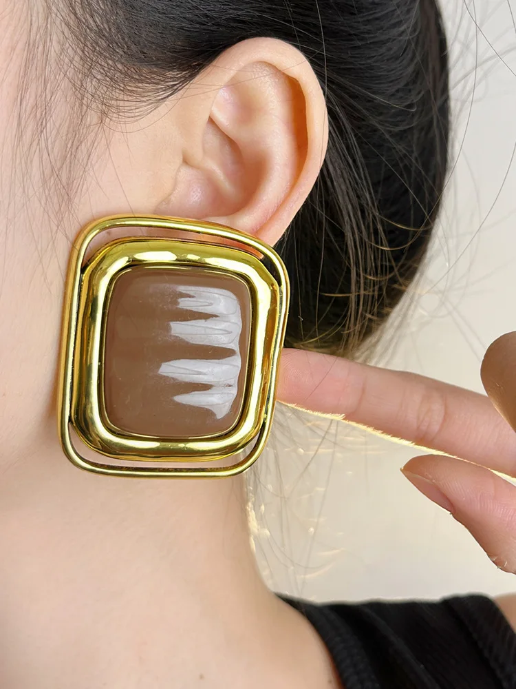 Vintage  Black Geometric Large Square Ear clips Without Pierced for Women Jewelry  Exaggerated Female Fashion Party Jewelry 3