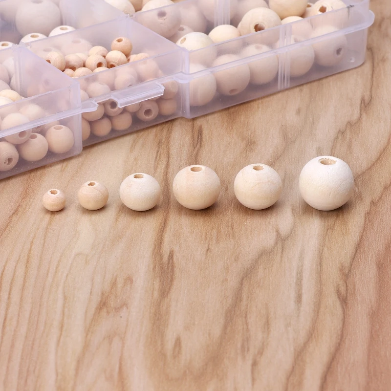 

Wooden Beads for Garland Unfinished Craft Beads Round Hole Wood Balls Loose Spacer Beads with Twine for Jewelry Making