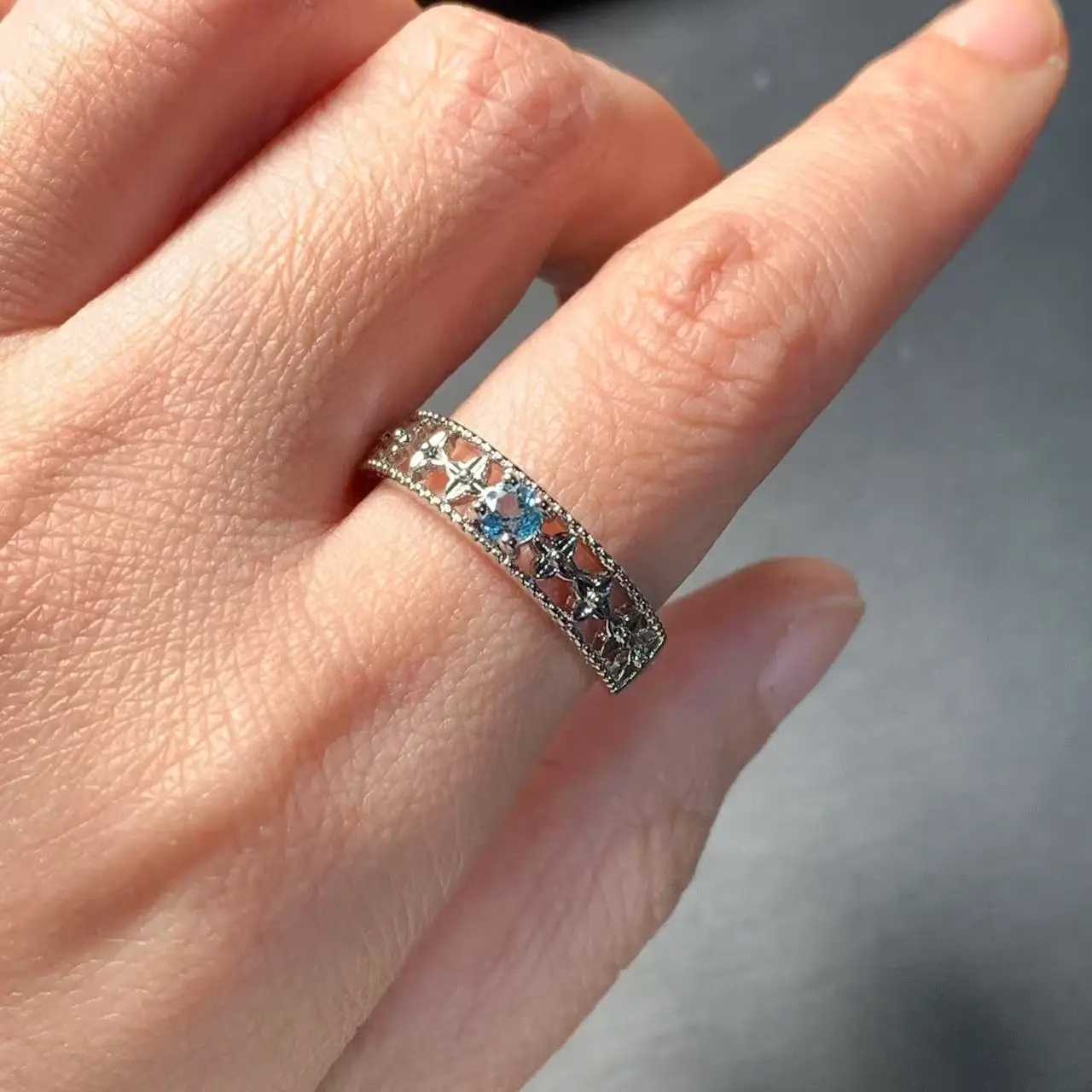 MM Natural Blue Topaz Ring Adjustable Female Ring Jewelry for Women Gift Wholesale High Quality Vintage Fine