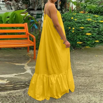 Spring Dress For Women Sexy Solid Strap Dress Pocket Loose Backless Big Swing Dresses Holiday Dresses For Women Wedding Guest 1