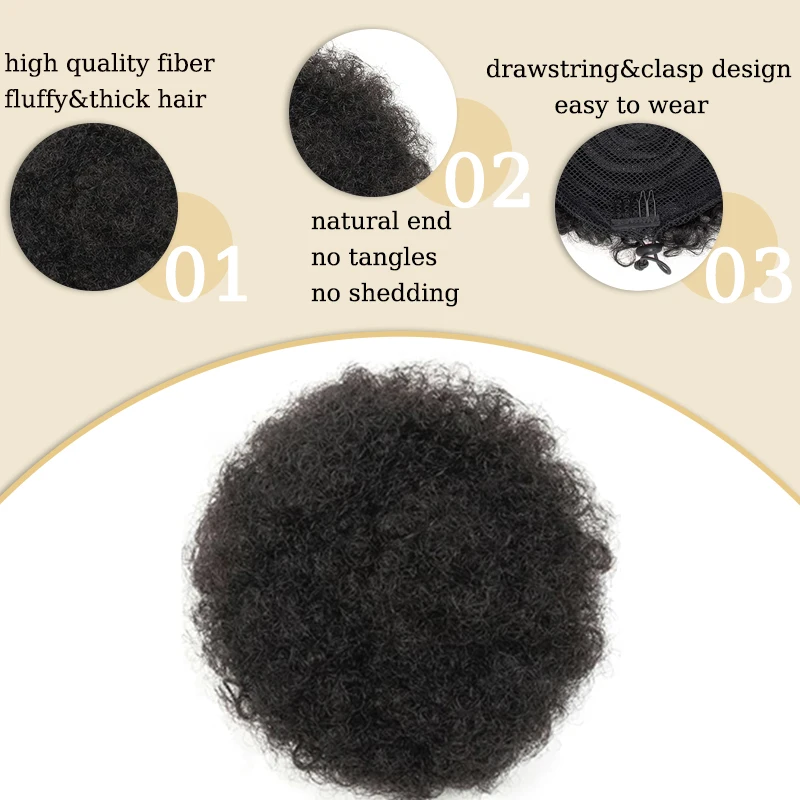 Afro Puffs Hair Bun Extension Wig for Kids Synthetic Kinky Curly Bun Hair Drawstring Ponytail Hairpiece for Kids Girls Daily Use