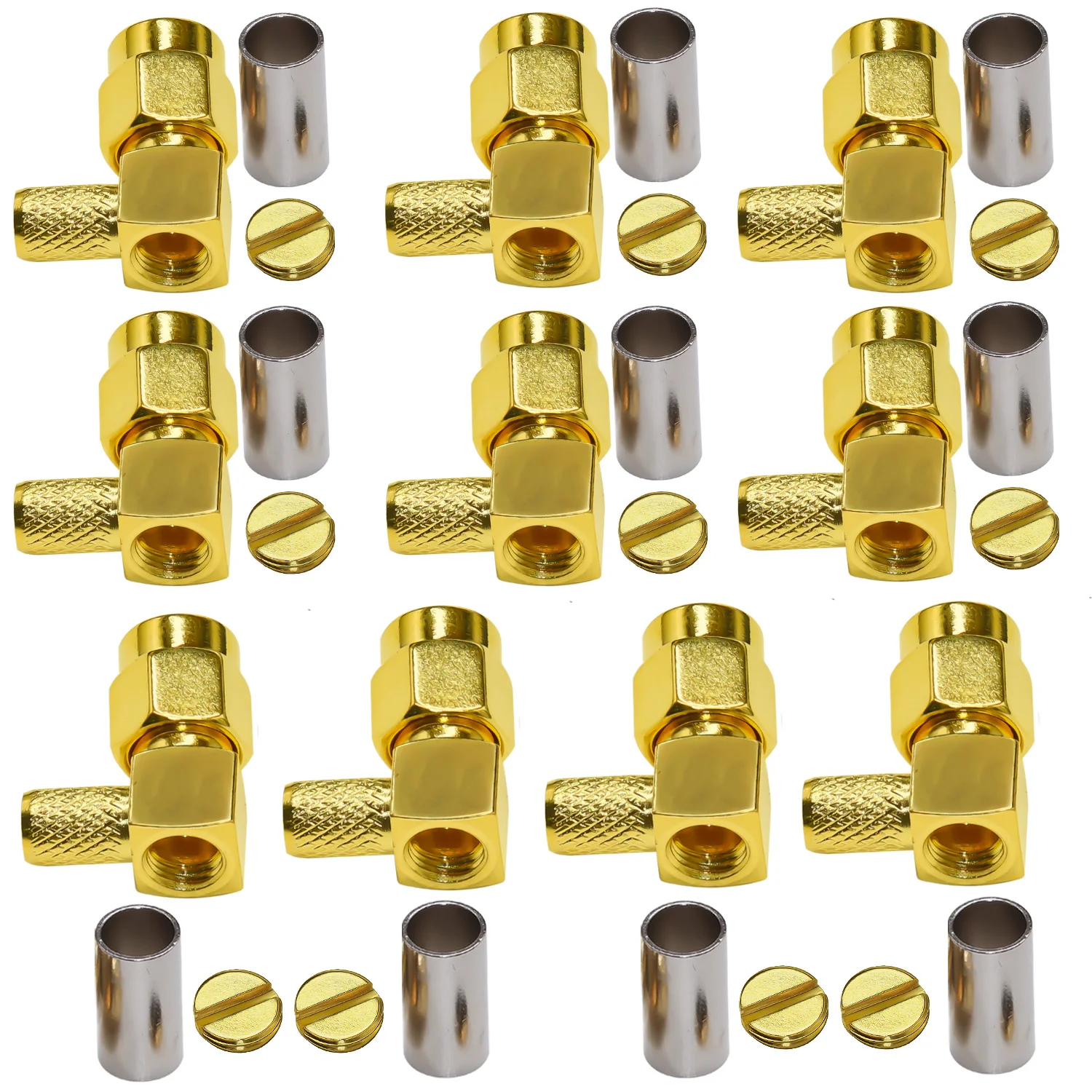 pces sma conector sma macho plugue ângulo direito crimp conector para cabo coaxial sma adaptador de graus