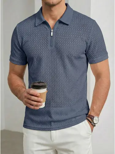 2026 Men's Business Casual Short Sleeved Bone Flower Solid Color POLO Shirt Fashion Breathable Comfortable Summer Versatile Top - Image 3