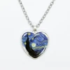 Fashion Van Gogh Art Starry Night Sunflower Necklace Glass Cabochon Painting Heart Pendant Printed Photo Necklaces 1