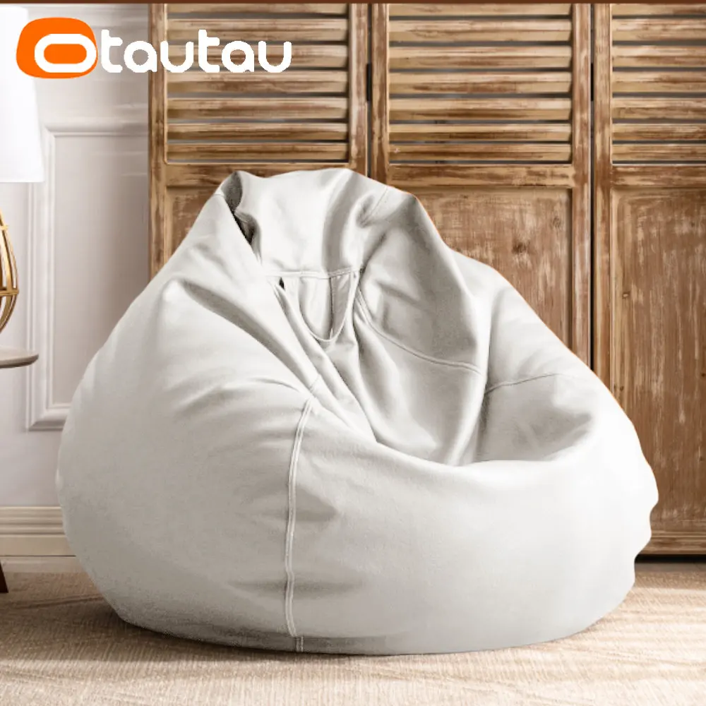 OTAUTAU 럭셔리 빈백 커버, 필러 없음, 인조 가죽, 방수, 게으른 소파, 푸프 의자, 야외 빈백, 소파 퍼프, DD004, 2.3 피트, 3.3 피트