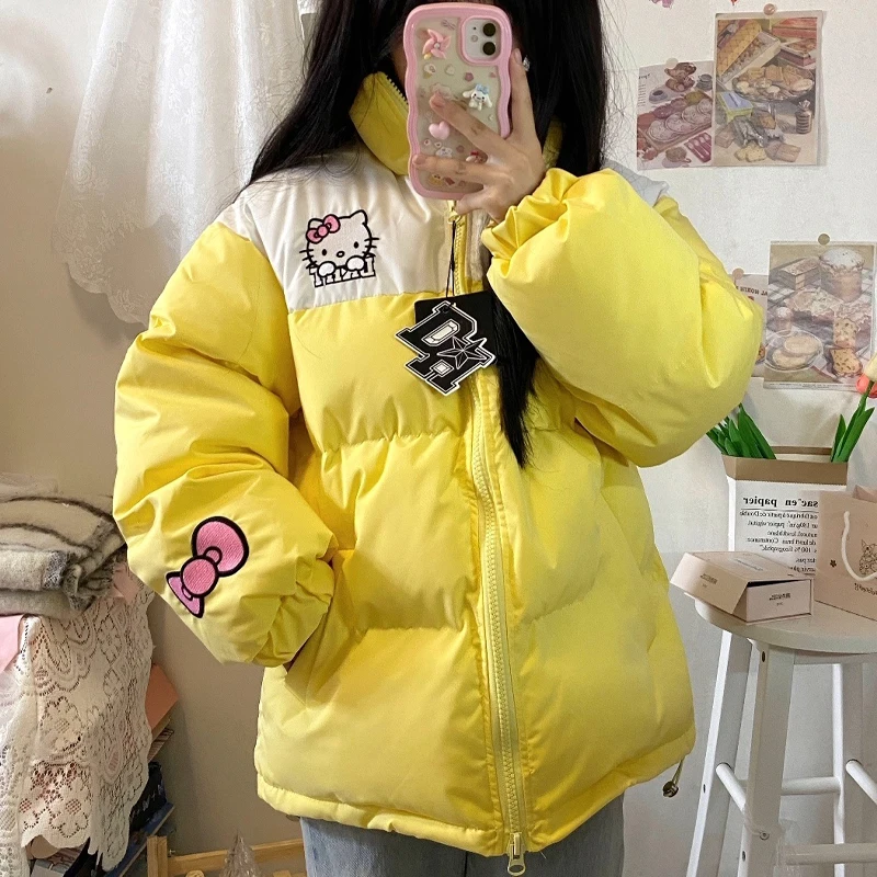 

Cartoon Hellokittys Jacket Street Girl Patchwork Bread Suit Anime Sanrio Winter Female Students Thickened Cotton Padded Jacket