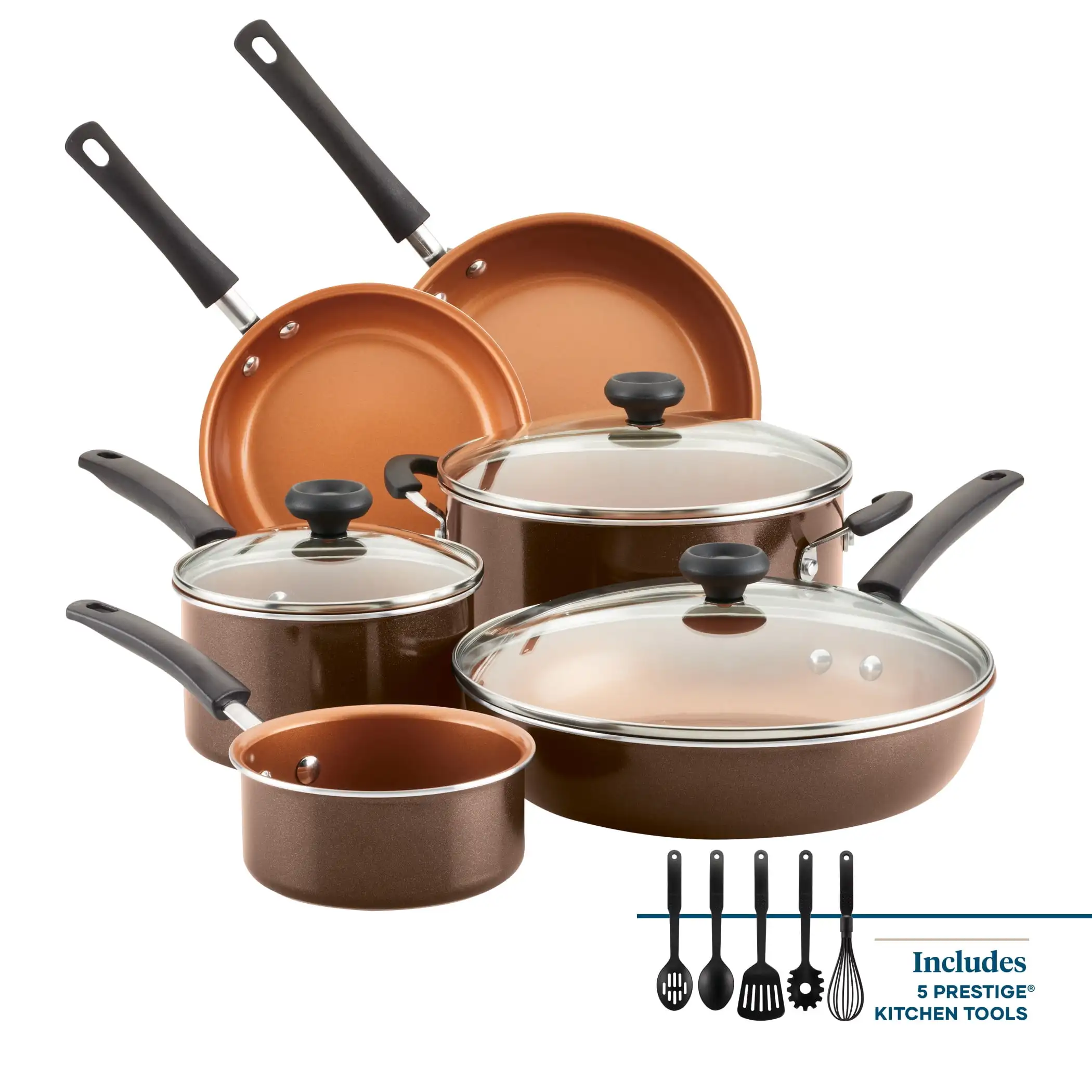 

Farberware Easy Clean Pro 14 Piece Ceramic Nonstick Pots and Pans Set, Brown