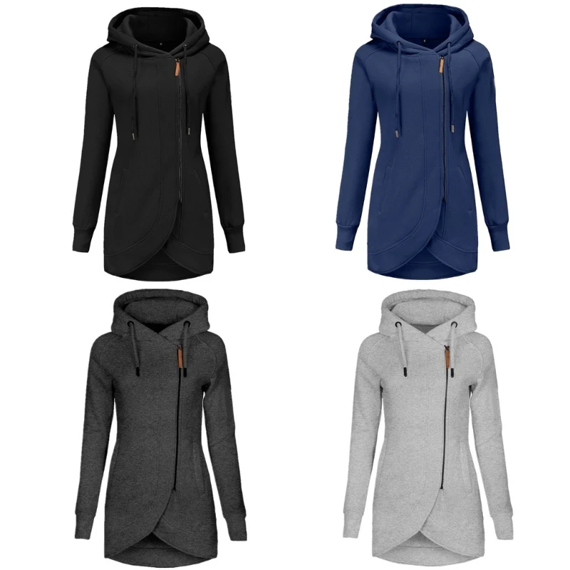 

95AB Женская толстовка с длинным рукавом и косой молнией, куртка большого размера, толстовка, пальто