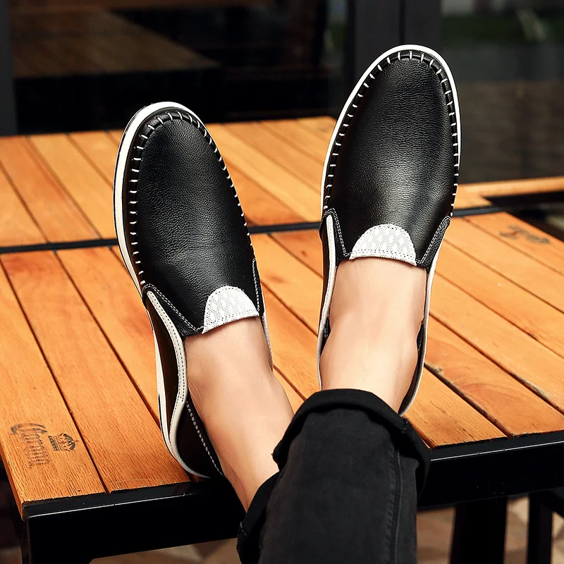 

Men's casual leather shoes, square headgear, flat high heels, everyday all-match leather comfortable and breathable light shoes