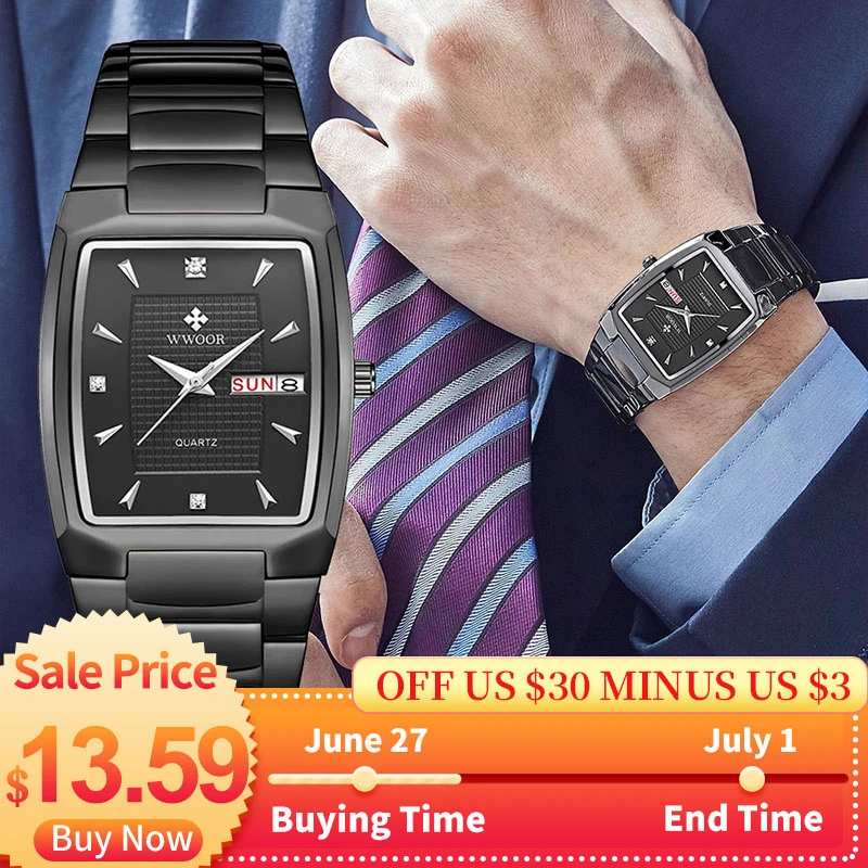 Men's Wristwatch 2022 WWOOR Brand Luxury Quartz Watch Waterproof Business Male Date Clock Casual Fashion Black Relogio Masculino