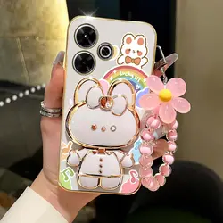 Vibrant Rainbow Lucky Rabbit Phone Case - Shatterproof, Soft Back Cover, New Plating Design for Redmi 13C 5G (SL02-White)