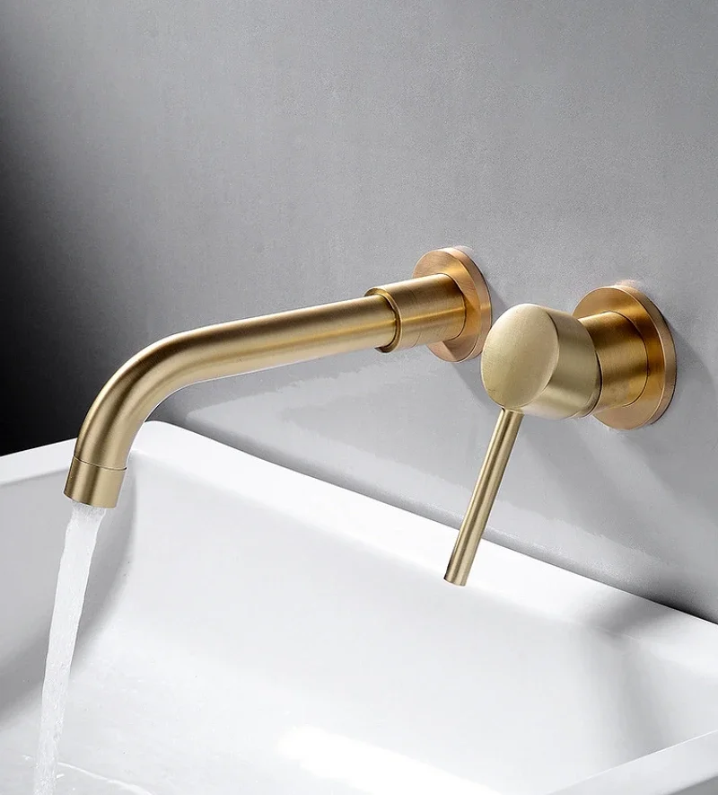 Description Picture 6 of itemLuxury Brushed Gold Bathroom Basin Faucet Concealed Wall Mounted Vessel Sink Tap 360° Swivel Spout Bathtub Faucet Hot Cold Mixer