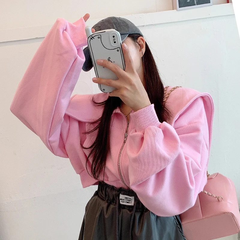 

Clothland Women Elegant Zipper Long Sleeve Jacket Short Style Coat Candy Color Sweatshirt Outwear Tops Mujer CA873