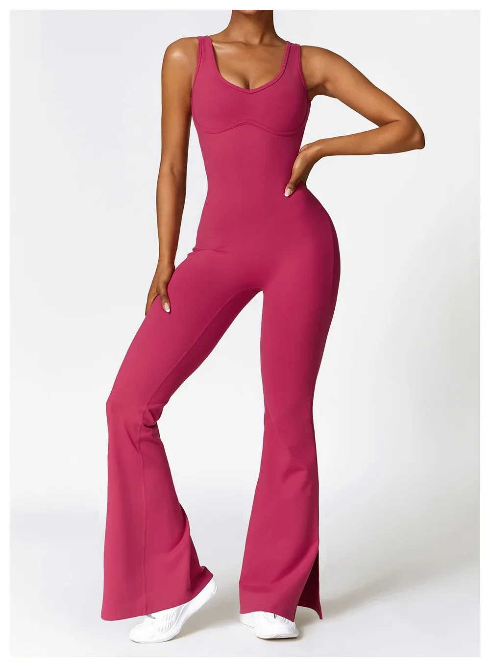 Women's Tight-Fitting Nude Casual Flared Pants, Dance Sports, Fitness Yoga Jumpsuit, New wind fall women s clothing new sexy cutout low cut tight fitting hip lifting sling sports fitness jumpsuit