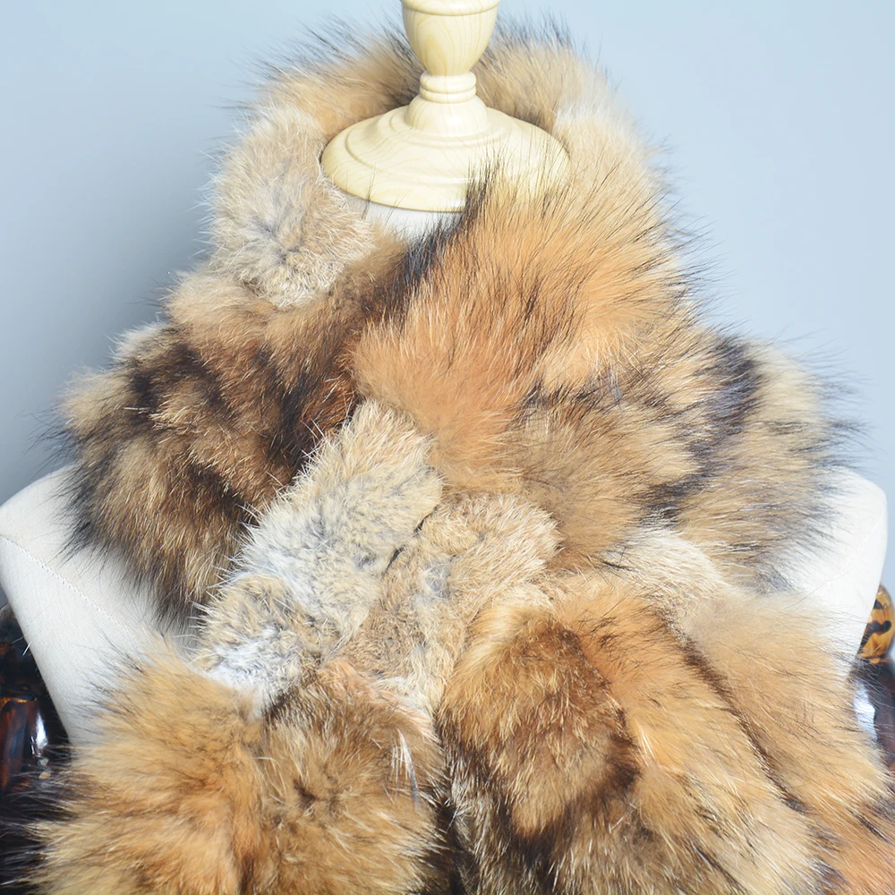 Ladies Real Rex Rabbit Fur Scarf Knit Fashion Winter Knitted Genuine Fox Fur Scarves Women 2025 Female Luxury New Fashion Scarfs 6