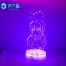 

3D Illusion Led Nightlights ANIME Light Lamp Multi Color Changing Lampara BUNNY GIRL SENPAI MAI SAKURAJIMA KAWAII For Xmas Gift