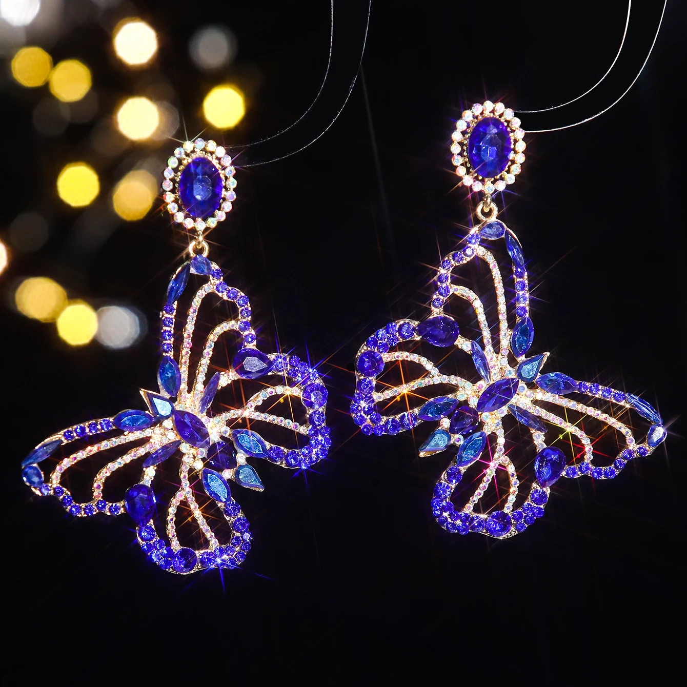 Fashion exquisite colorful rhinestone butterfly pendant earrings female personality creative temperament light luxury earrings 4