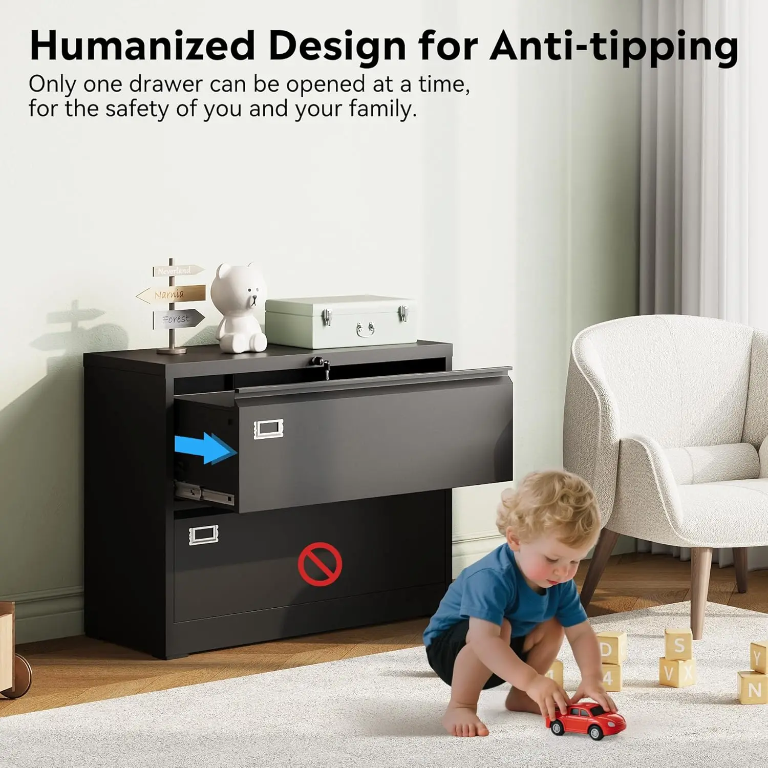 Metal Lateral File Cabinet with Lock, 2 Drawer Filing Cabinets for Home Office, Wide Storage Organization