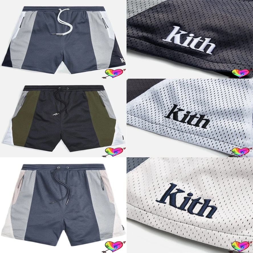 2022 Patchwork Color KITH Board Shorts Men Women Hem Embroidery Logo