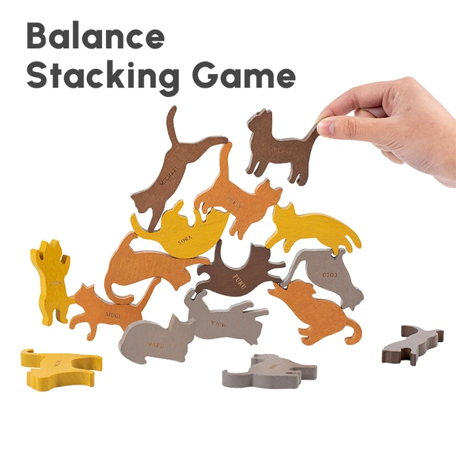 Montessori Stacking Blocks Wooden Toys Cat Balancing Games Educational Wooden Puzzle Toys For Children Home Decorations Desktop 4