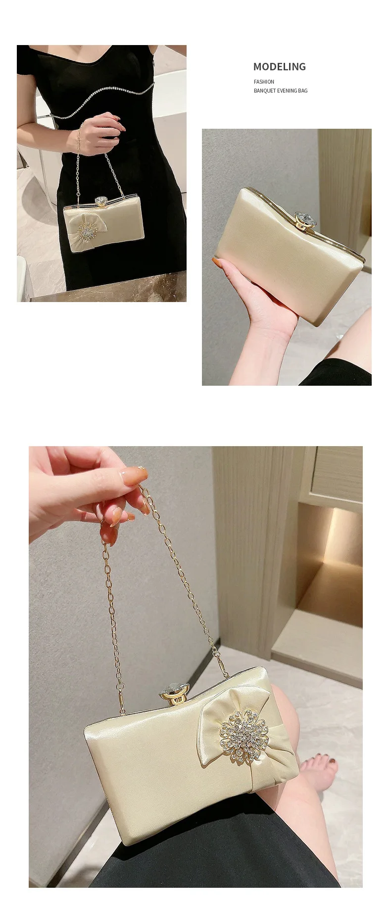 Elegante Abendtasche mit Strass-Dekor, klassische formelle Abendessen-Handtasche, stilvolle Damen-Clutch-Geldbörse für Party, Hochzeit und Abschlussball – Detail 11