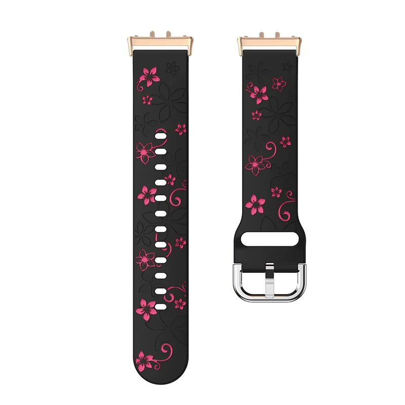 Floral Engraved Watch Band with Silver Rose Gold Metal Connector - Women's Replacement Wristband